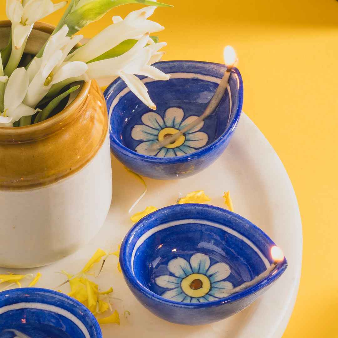 Jasmine Blue Pottery Diya (Set Of 5)