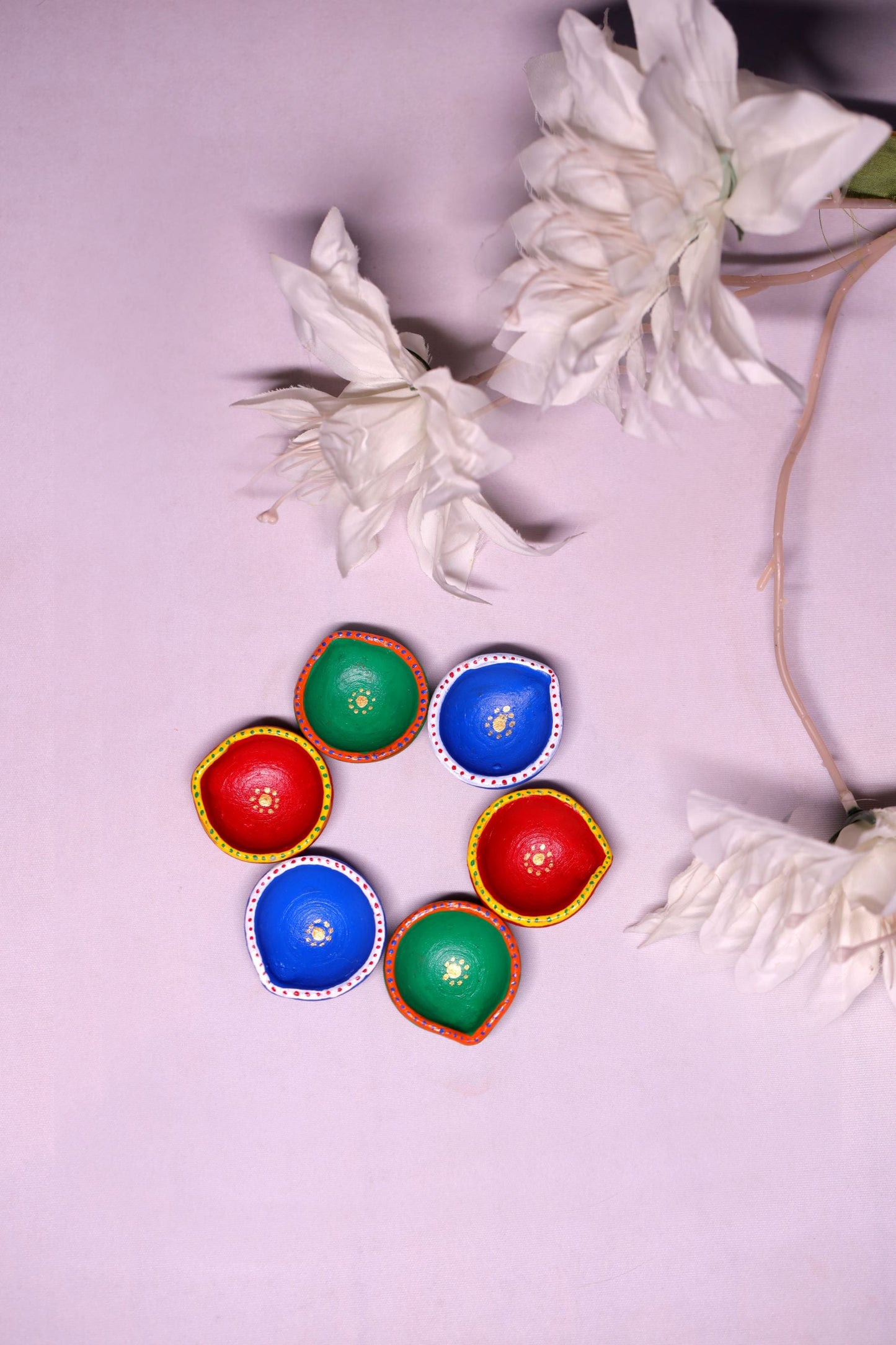 HandPainted Terracotta Diyas Set of 12