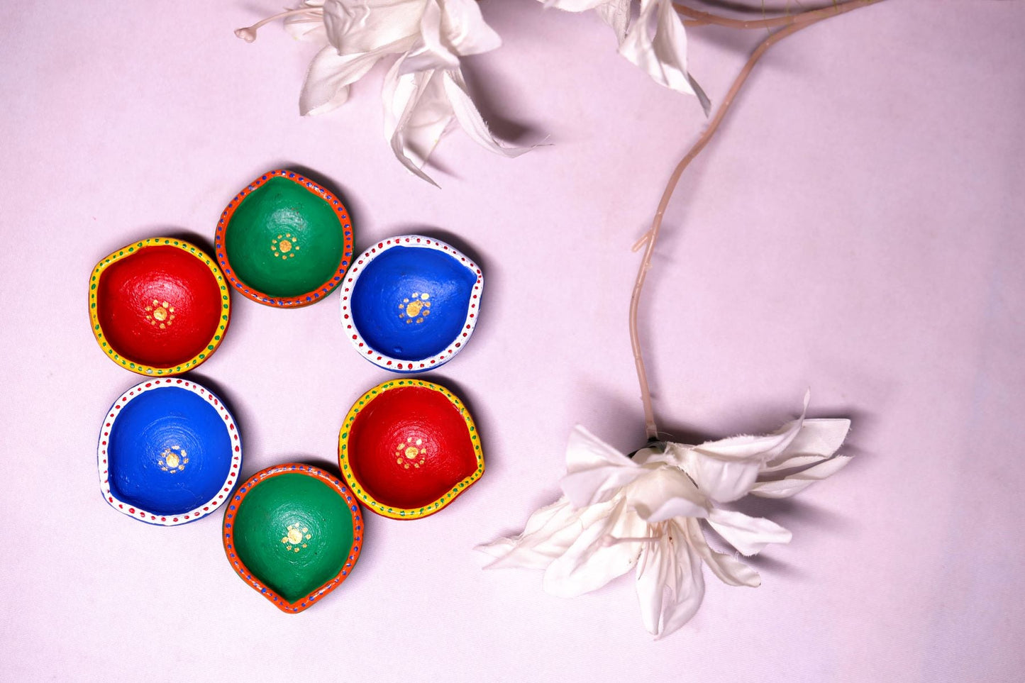 HandPainted Terracotta Diyas Set of 12