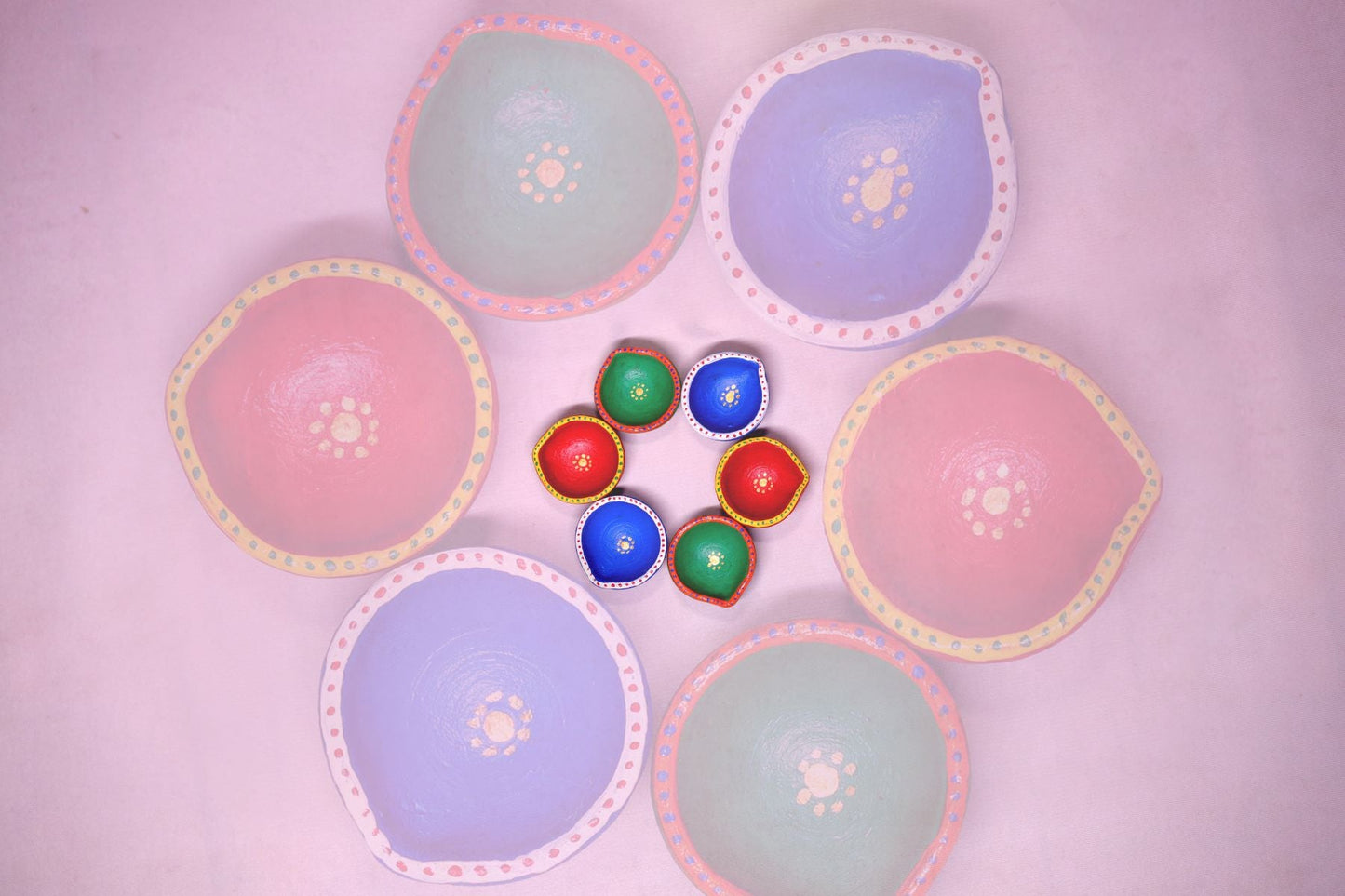 HandPainted Terracotta Diyas Set of 12