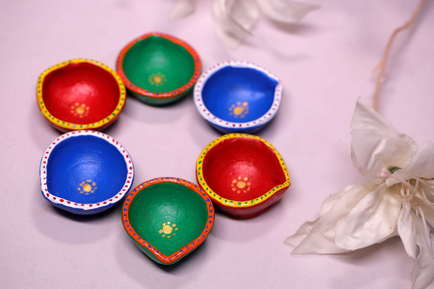 HandPainted Terracotta Diyas Set of 12