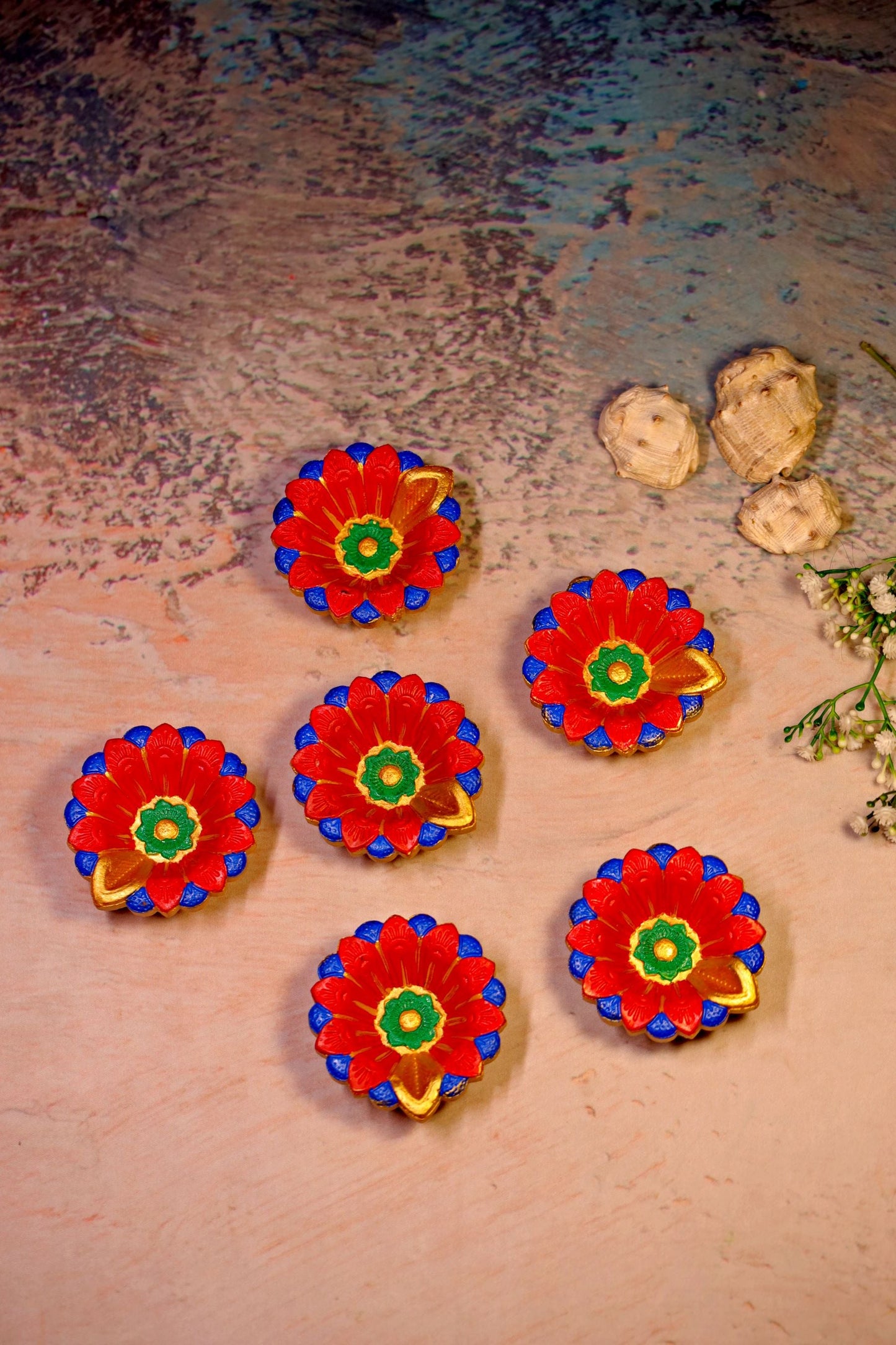 HandPainted Terracotta Diyas Set of 12