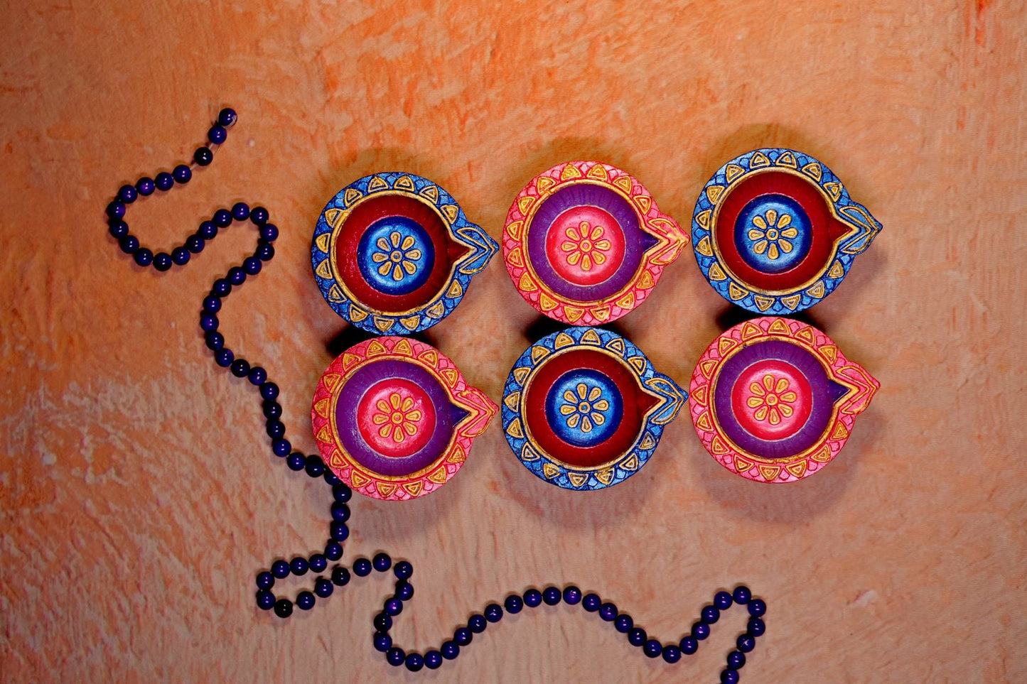 HandPainted Terracotta Diyas Set of 12