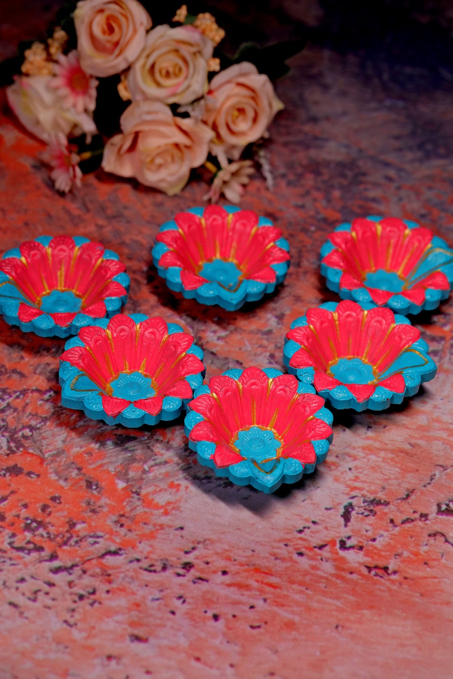 HandPainted Terracotta Diyas Set of 12