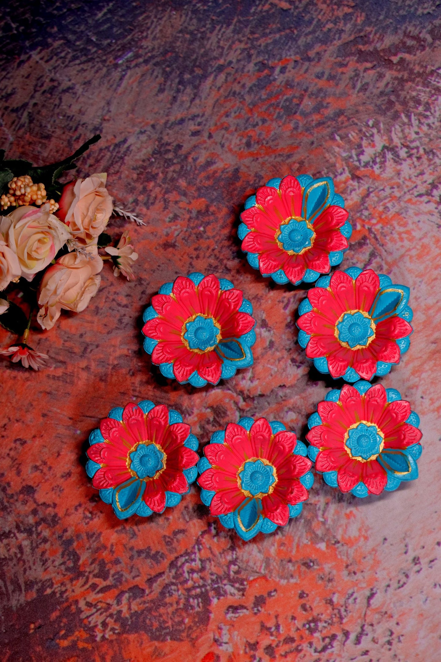 HandPainted Terracotta Diyas Set of 12