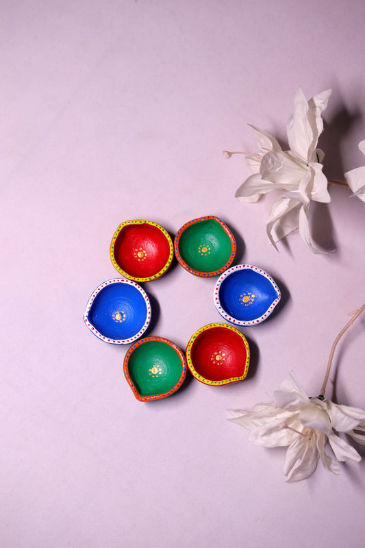 HandPainted Terracotta Diyas Set of 12