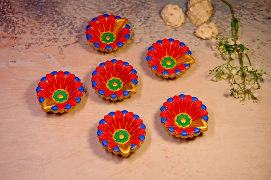 HandPainted Terracotta Diyas Set of 12