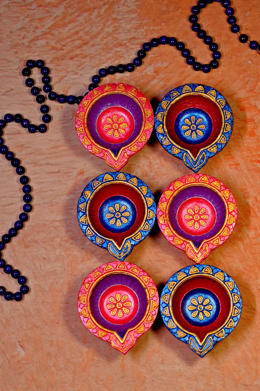 HandPainted Terracotta Diyas Set of 12